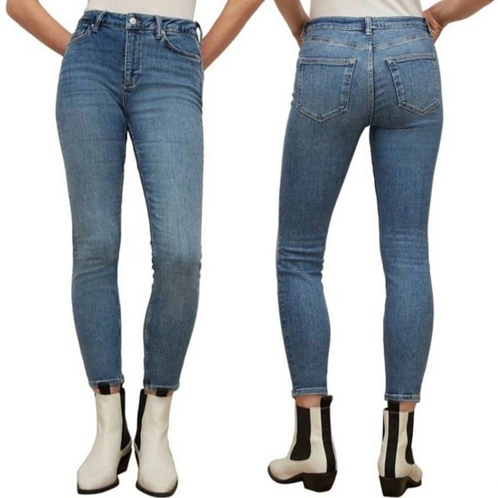 All Saints Dax High Waist Ankle Skinny Jeans In Washed Indigo